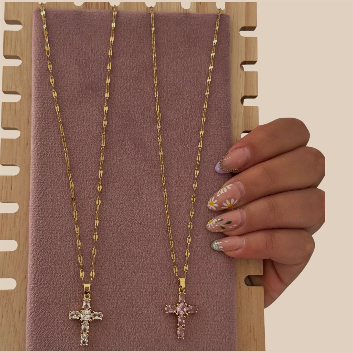 Cross Zirconia Necklaces (Pink and White) Stainless Steel 18inch