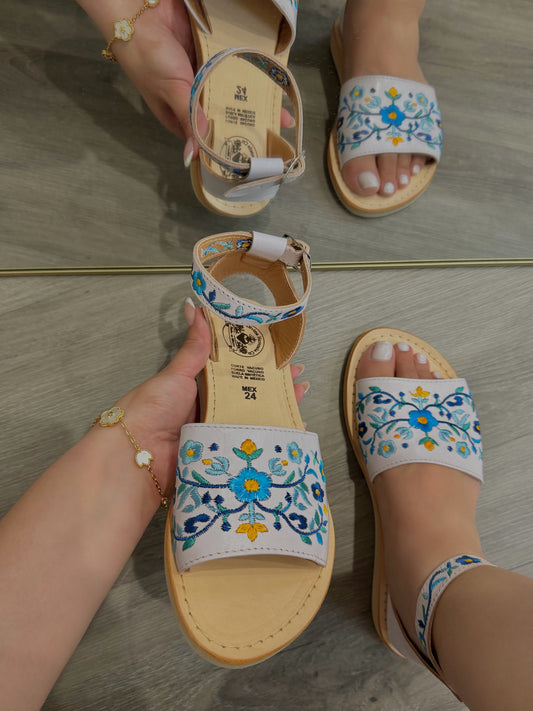 Sol y Cielo Floral Embroidered Leather Ankle Strap Huaraches