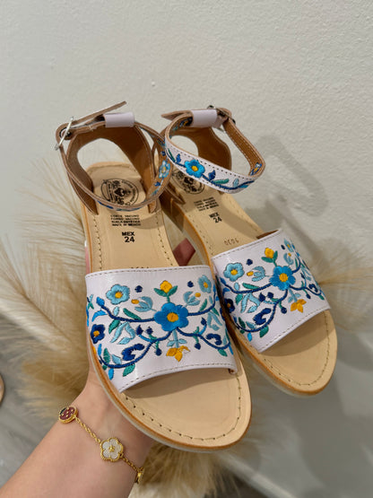 Sol y Cielo Floral Embroidered Leather Ankle Strap Huaraches