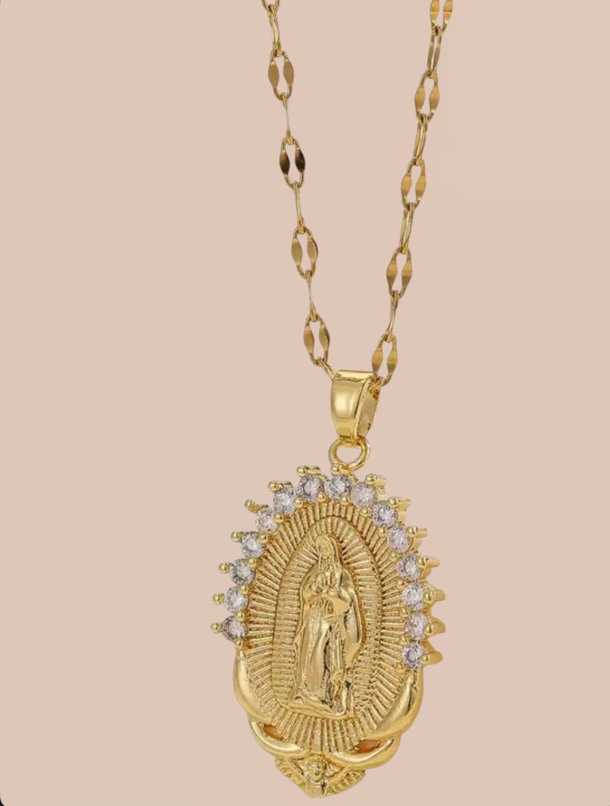 Virgin Mary Zirconia Stainless Steel Necklace