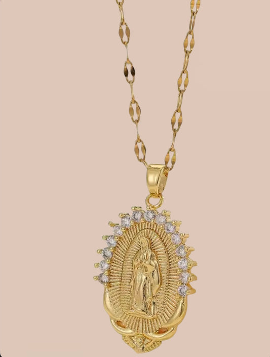 Virgin Mary Zirconia Stainless Steel Necklace