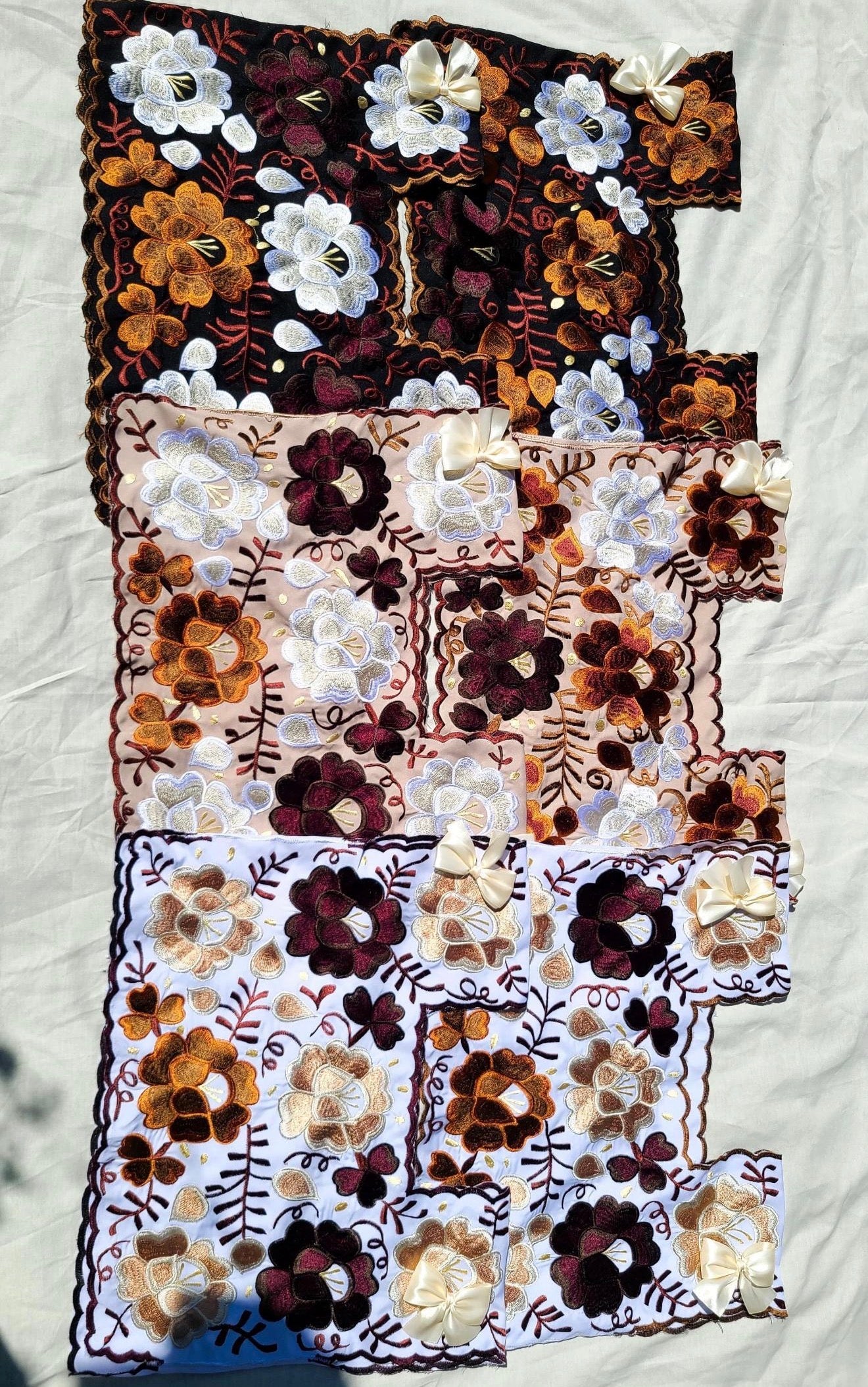 Autumn Coquetta Hand-Embroidered Taffeta Top with Satin Bows