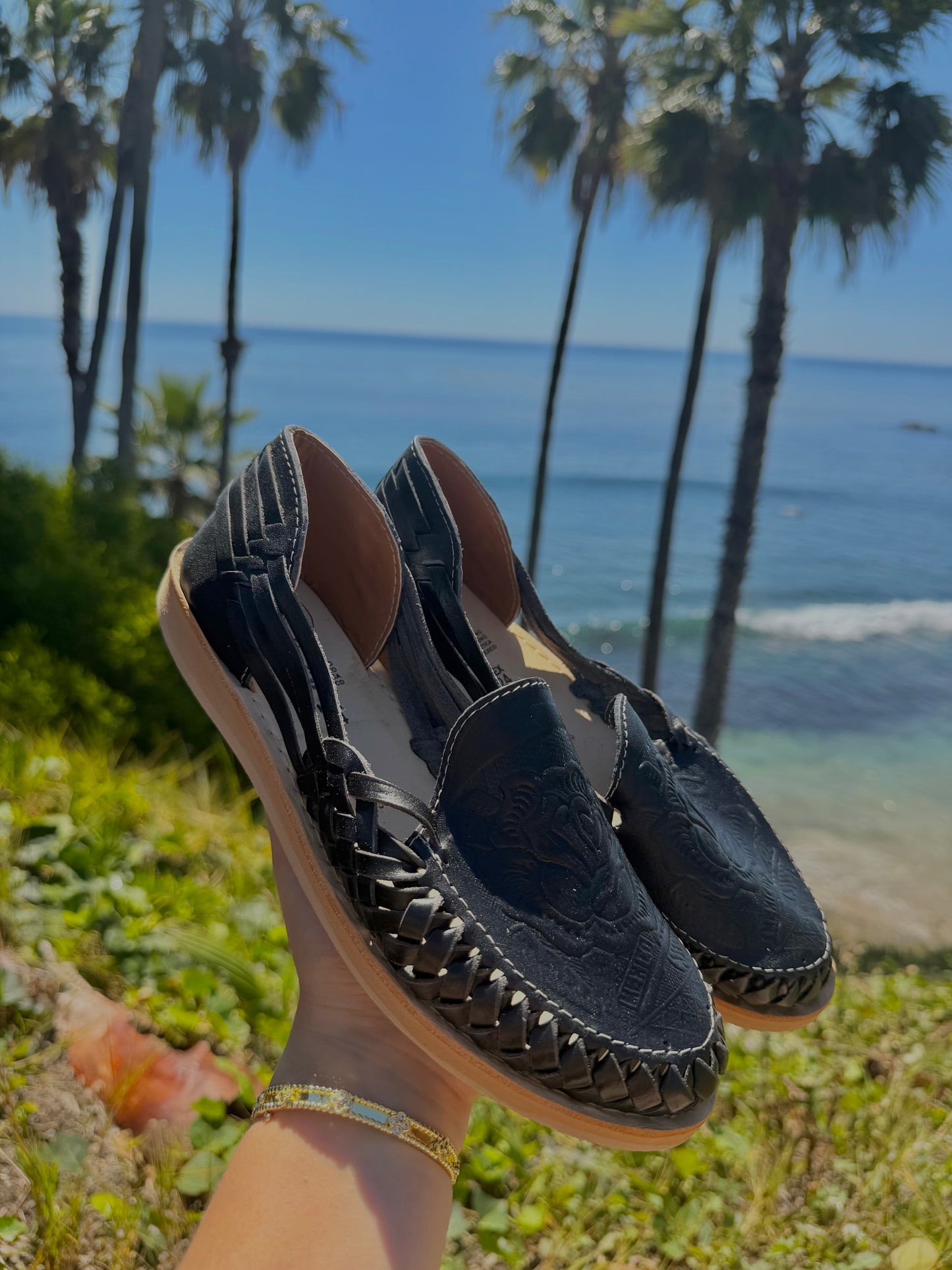 Patria Black Leather Huarache Flats