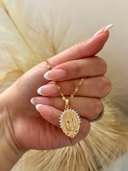 Virgin Mary Zirconia Stainless Steel Necklace