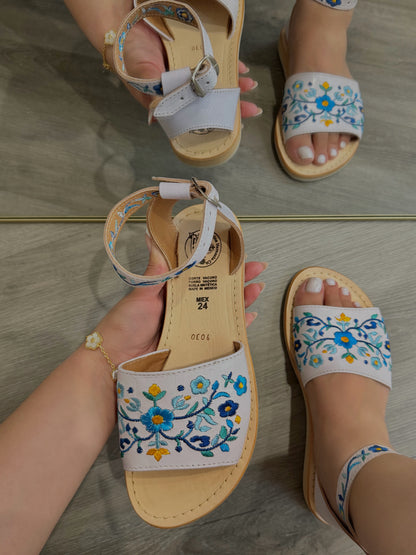 Sol y Cielo Floral Embroidered Leather Ankle Strap Huaraches
