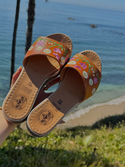 Floral & Butterfly Embroidered Leather Platform Huaraches