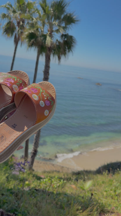 Floral & Butterfly Embroidered Leather Platform Huaraches