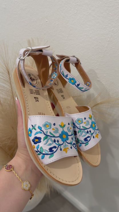 Sol y Cielo Floral Embroidered Leather Ankle Strap Huaraches