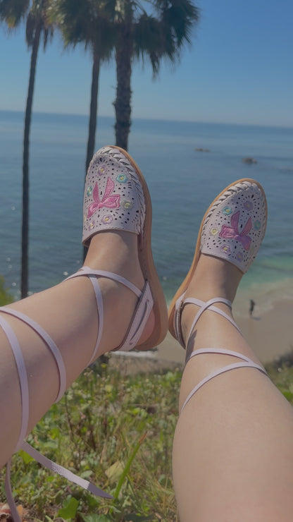 Coquetta Lace Up White Leather Huaraches